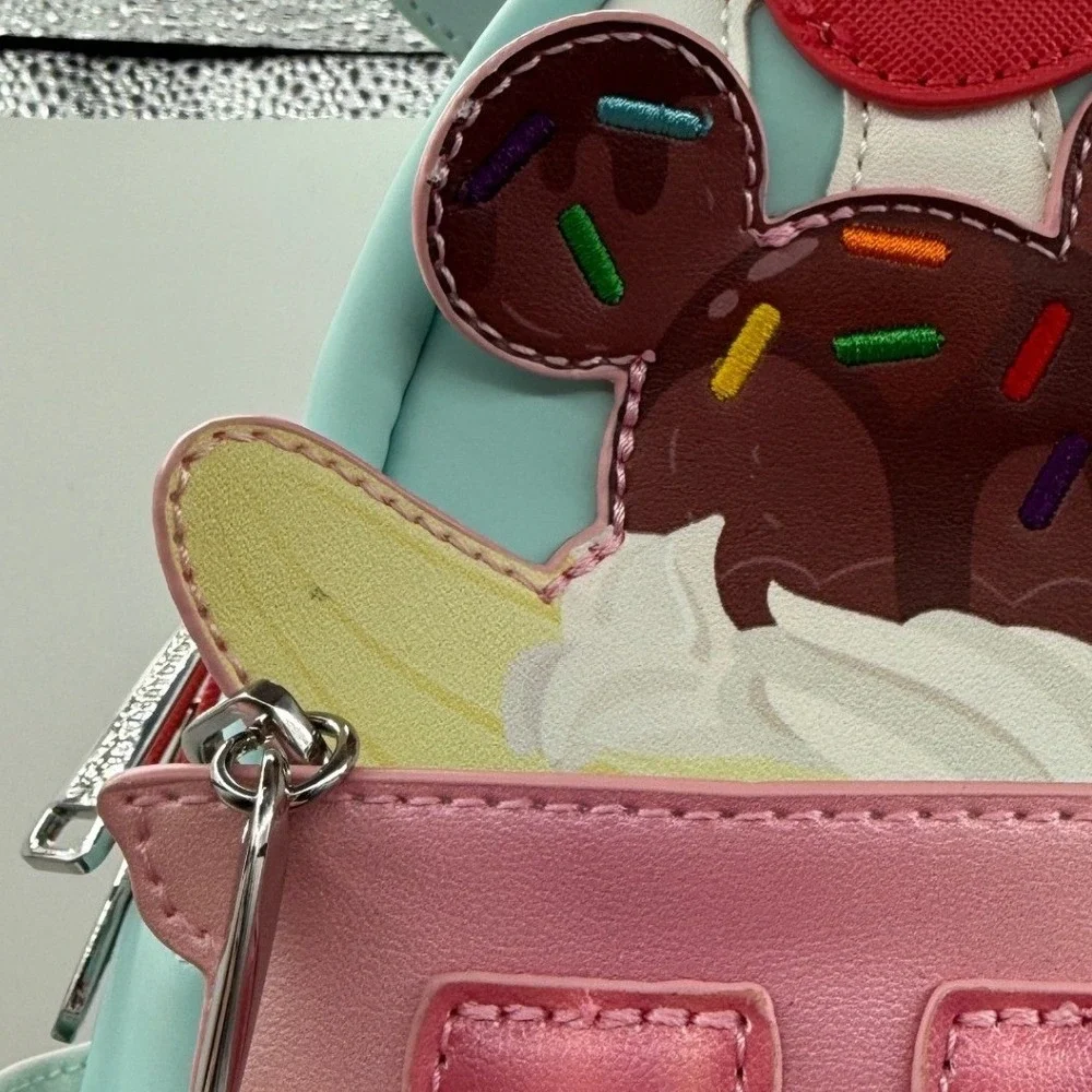 Loungefly Disney Mickey & Minnie‎ Banana Split Sundae Mini Backpack Blue Pink